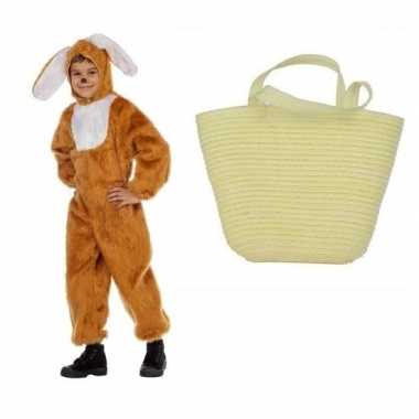 Bruin konijnen/hazen carnavalskleding maat mandje kinderen helmond