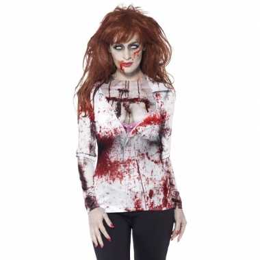 Carnavalskleding dames t shirt zombie print helmond