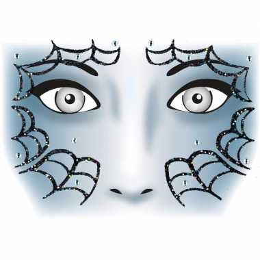 Carnavalskleding gezicht glitter plakkers spinnenweb helmond