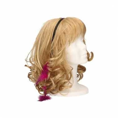 Carnavalskleding haarband roze veertjes helmond