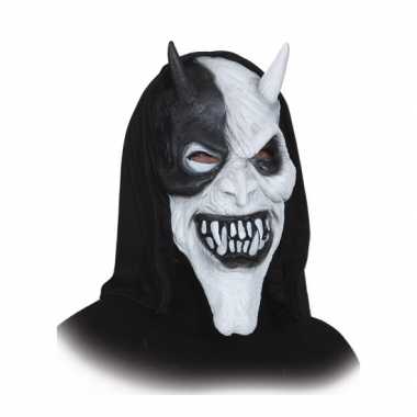 Carnavalskleding  Halloween masker duivel zwart/wit helmond