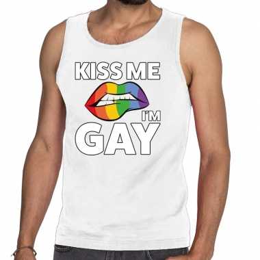Carnavalskleding kiss me i am gay tanktop / mouwloos shirt wit heren