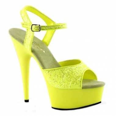 Carnavalskleding  Neon gele glitter sandalen helmond