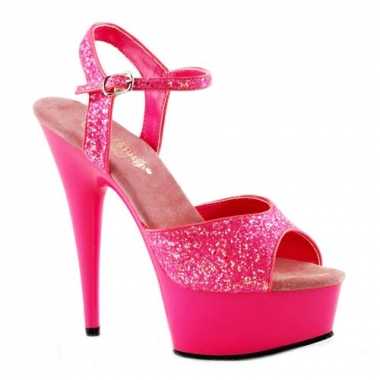 Carnavalskleding  Neon roze glitter sandalen helmond