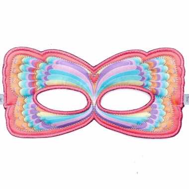 Carnavalskleding roze regenboog oogmasker een vlinder helmond