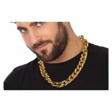 Carnavalskleding verkleedaccessoires bling/rapper ketting goud volwas