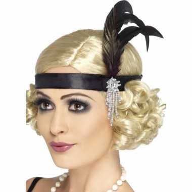 Carnavalskleding  Zwarte veren hoofdband helmond