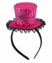 Carnavalskleding diadeem mini hoge hoed roze dames helmond