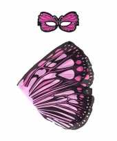 Carnavalskleding dieren verkleedset monarchvlinder roze helmond