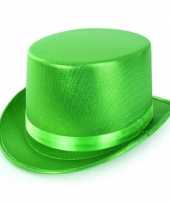 Carnavalskleding groene glimmende hoge hoed volwassenen helmond