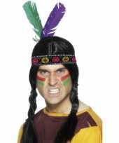 Carnavalskleding indianen hoofd veren helmond