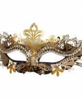Carnavalskleding oogmasker zwart goud helmond
