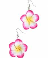 Carnavalskleding oorbellen roze tropische bloemen helmond
