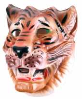 Carnavalskleding plastic tijger masker bruin volwassenen helmond