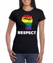 Carnavalskleding respect lgbt-shirt regenboog vuist zwart dames helmond