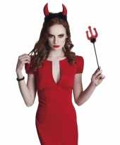 Carnavalskleding rode duivel set hoorntjes vork helmond
