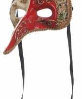 Carnavalskleding rood witte snavel masker helmond