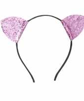 Carnavalskleding roze glitter diadeem poezen oortjes helmond