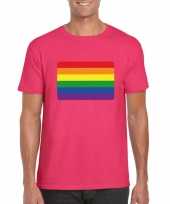 Carnavalskleding t-shirt roze regenboog vlag roze heren helmond