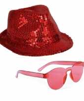 Carnavalskleding toppers rood trilby glitter party hoedje rode zonnebril helmond
