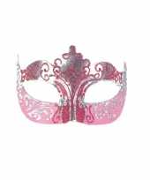 Carnavalskleding wandversiering italiaans oogmasker roze goud helmond