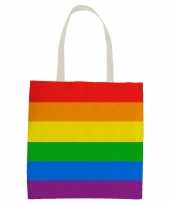 Carnavalskleding x katoenen canvas boodschappentasje shopper regenboog rainbow pride vlag volwassenen kids helmond