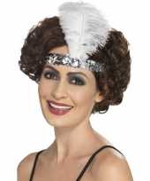 Carnavalskleding zilveren charleston hoofdband veer helmond