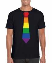 Carnavalskleding zwart t-shirt regenboog vlag stropdas heren helmond