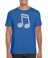 Zilveren muziek noot muziek feest t-shirt carnavalskleding blauw heren helmond